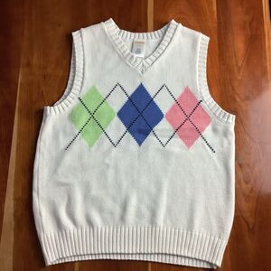 Gymboree Boys S 5-6 V Neck Sweater Vest Knit White Green Blue Argyle Easter Spri